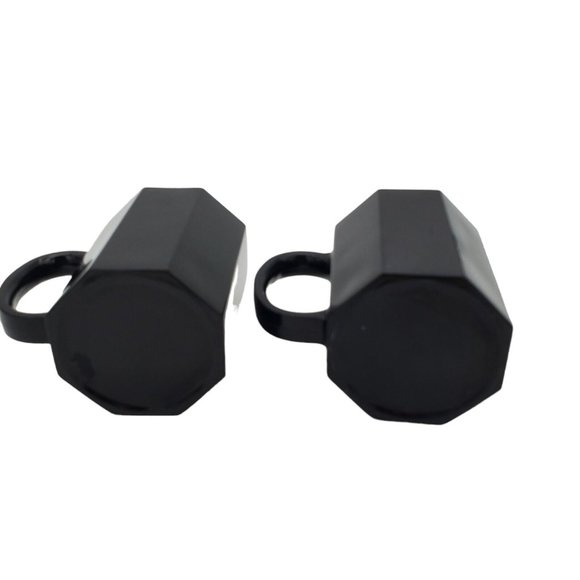 Pair 2x 1980s Arcoroc France Black Octime Octagon Cup Mugs Coffee Glass  VTG Set - Picture 5 of 7